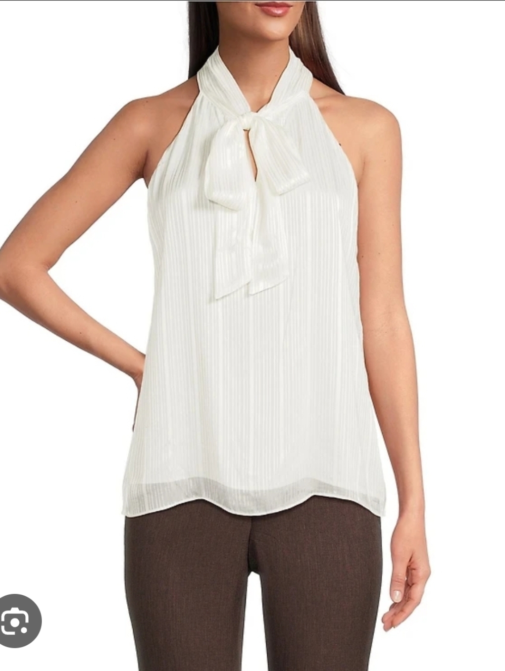 Calvin Klein Ivory Halter Tie-Neck Pleated Camisole Top Tank Blouse Size XL